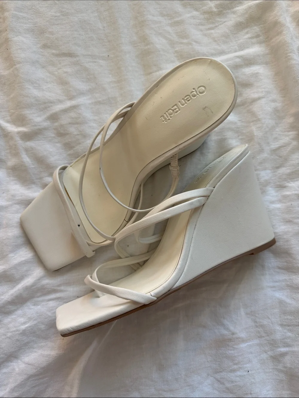 Open Edit White Strappy Wedge Sandals - Women's Size 7